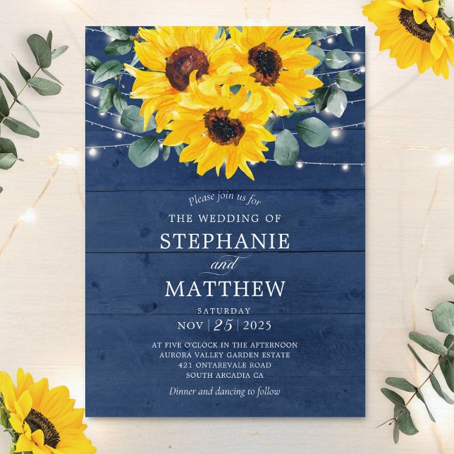 Invitación Sunflowers Eucalyptus String ilumina a Boda de la  (Subido por el creador)