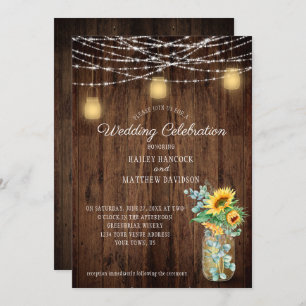 Invitación Sunflowers Eucalyptus String Lights Mason Jars