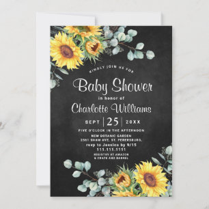 Invitación Sunflowers Eucalyptus Watercolor Baby Shower
