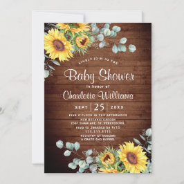 Invitación Sunflowers Eucalyptus Watercolor Baby Shower