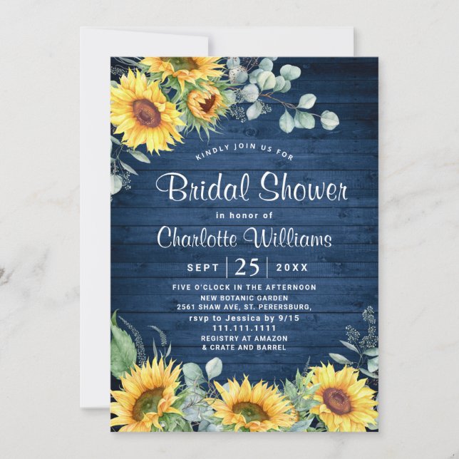Invitación Sunflowers Eucalyptus Watercolor Bridal Shower (Anverso)