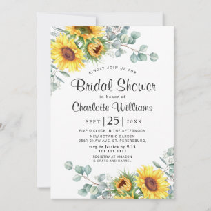 Invitación Sunflowers Eucalyptus Watercolor Bridal Shower