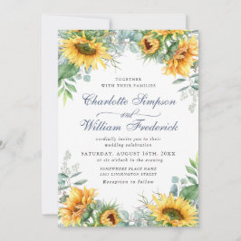 Invitación Sunflowers Eucalyptus Watercolor Rustic Boda