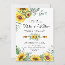 Invitación Sunflowers Eucalyptus Watercolor Rustic Boda