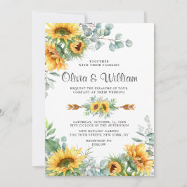 Invitación Sunflowers Eucalyptus Watercolor Rustic Boda