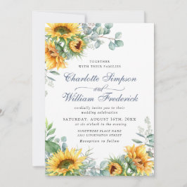 Invitación Sunflowers Eucalyptus Watercolor Rustic Boda