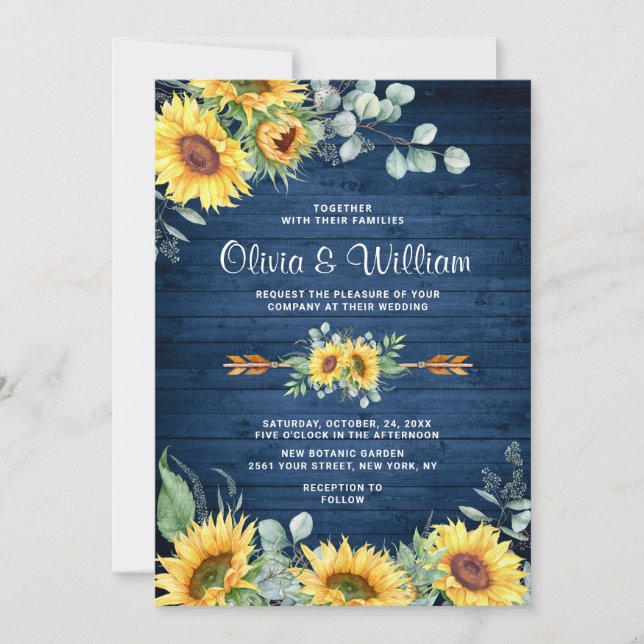 Invitación Sunflowers Eucalyptus Watercolor Rustic Boda (Anverso)