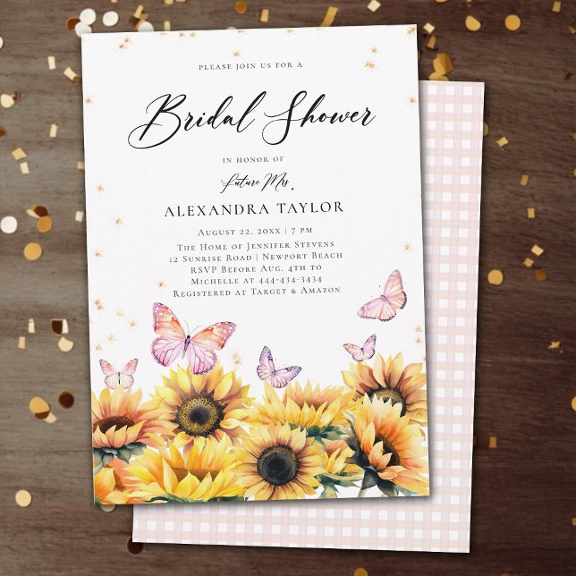 Invitación Sunflowers Field Butterflies Rustic Bridal Shower (sunflowers butterflies rustic bridal shower invitation elegant boho romantic modern backyard garden)