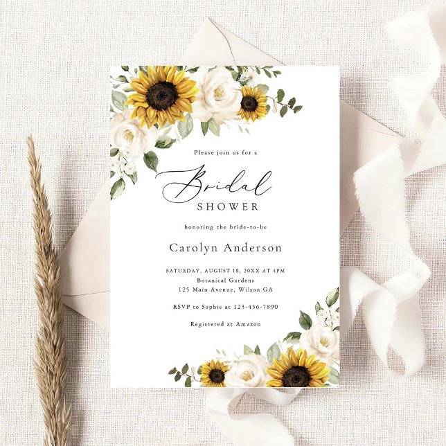Invitación Sunflowers Floral blanca Greeneration Bridal Showe (Subido por el creador)