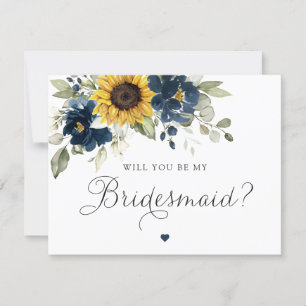 Invitación Sunflowers Floral Blue Will You Be My Bridesmaid
