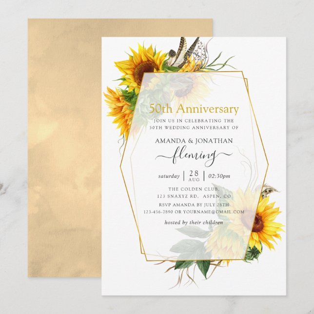 Invitación Sunflowers Geometric 50º Aniversario Boda (Anverso / Reverso)