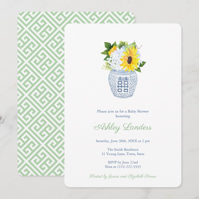 Invitación Sunflowers Ginger Jar Gender Neutral Baby Shower (Anverso / Reverso)