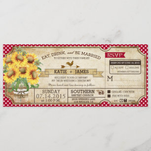 Invitación Sunflowers Gingham Check Country Picnic Boda
