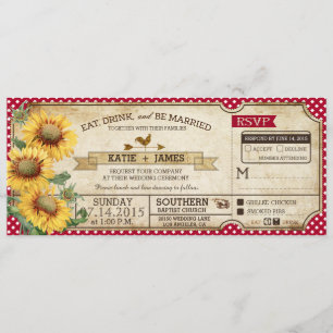 Invitación Sunflowers Gingham Check Country Picnic Boda