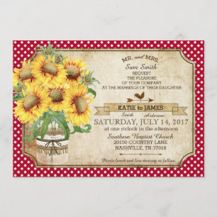 Invitación Sunflowers Gingham Check Country Picnic Boda