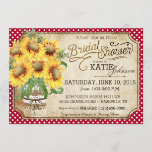 Invitación Sunflowers Gingham Country Picnic Bridal Shower