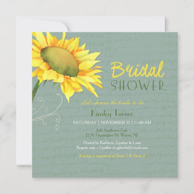 Invitación Sunflowers Graw Jade Bridal Shower (Anverso)