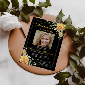 Invitación Sunflowers Greeneration Black White Memorial Funer