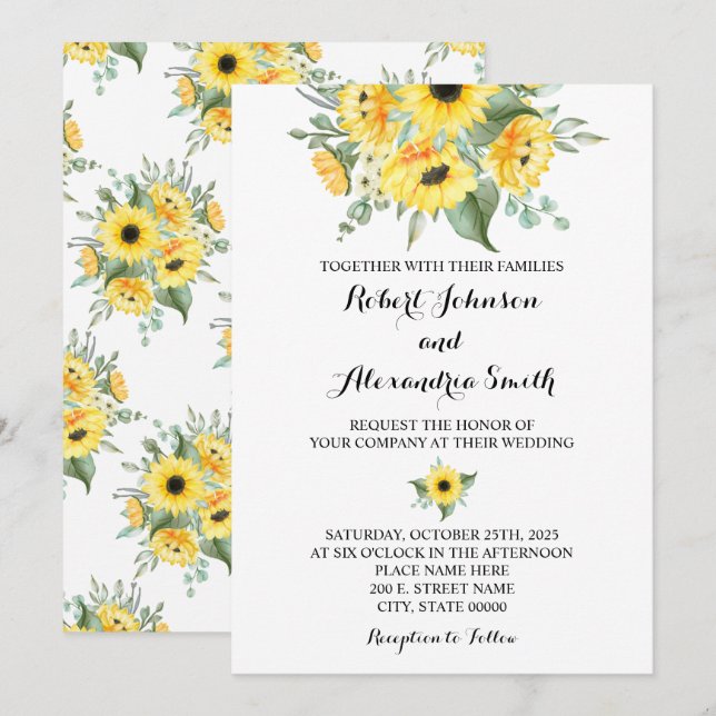 Invitación Sunflowers Greenery Boda Country Moda (Anverso / Reverso)