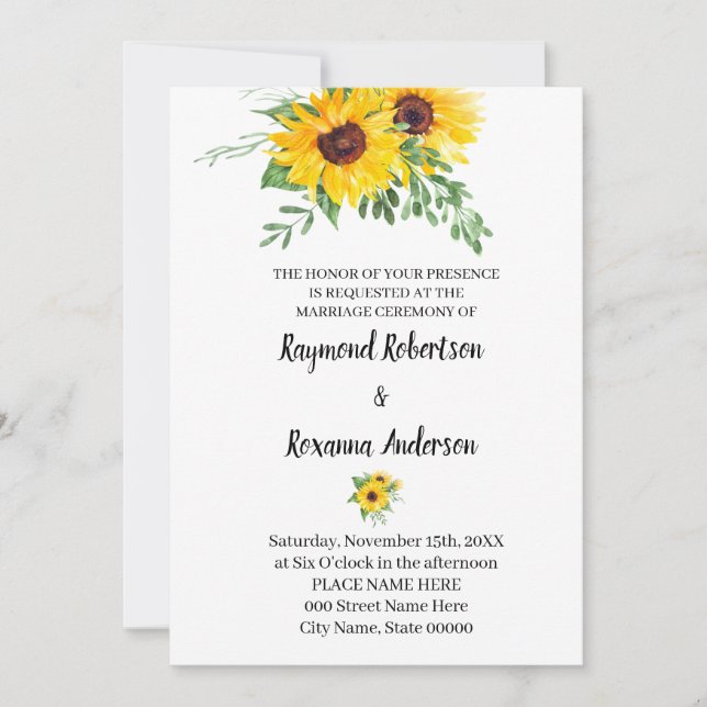 Invitación Sunflowers Greenery Boda Country Moda (Anverso)