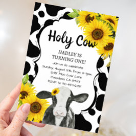 Invitación Sunflowers Holy Cow Soy un Chica Primer Cumpleaños