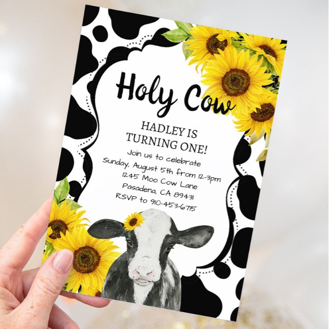 Invitación Sunflowers Holy Cow Soy un Chica Primer Cumpleaños (Subido por el creador)
