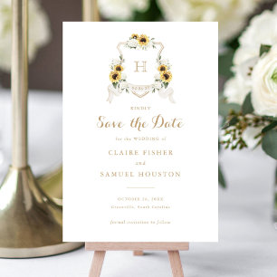 Invitación Sunflowers Hydrangea Greenery Escudo Save the Date