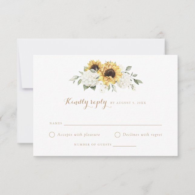 Invitación Sunflowers Hydrangea Greenery Wedding RSVP (Anverso)