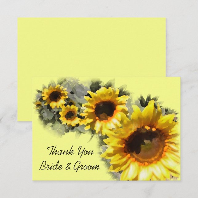 Invitación Sunflowers in a Row Boda Flat Gracias Note (Anverso / Reverso)