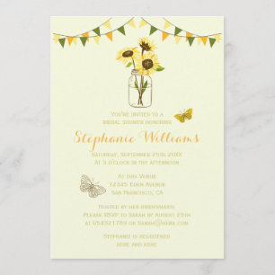 Invitación Sunflowers in Mason Jar con Butterflies & Bunting