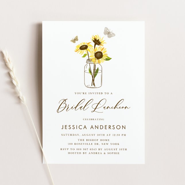 Invitación Sunflowers in Mason Jar Rustic Bridal Luncheon (Subido por el creador)