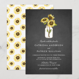 Invitación Sunflowers in Mason Jar Rustic Chalkboard Boda