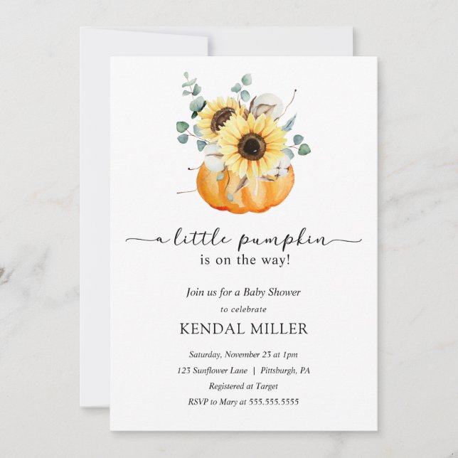Invitación Sunflowers in Pumpkins Autumn Baby Shower (Anverso)