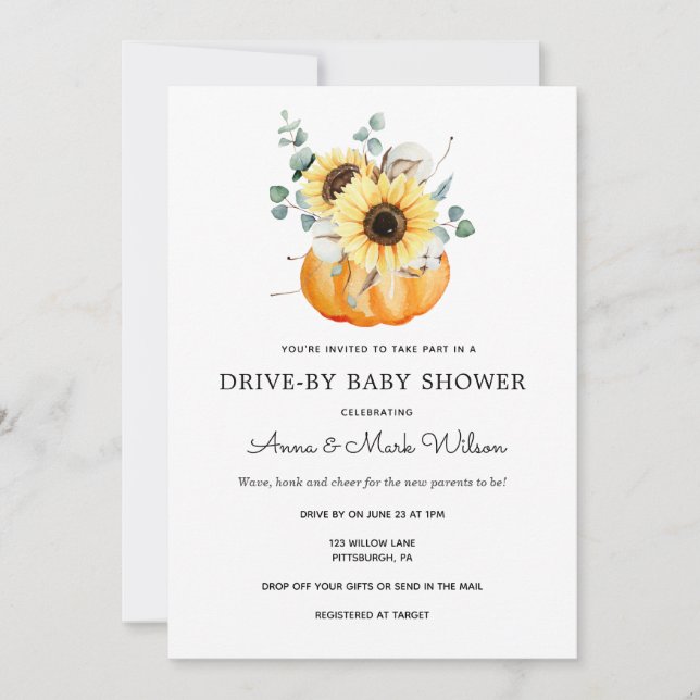 Invitación Sunflowers in Pumpkins Autumt Drive by Baby Shower (Anverso)