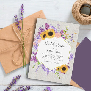 Invitación Sunflowers Lilac Hexagon Moda Rústica Ducha de nov