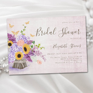 Invitación Sunflowers Lilac Hydrangea Wood Moda Bridal Shower