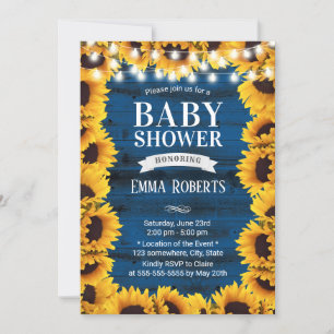 Invitación Sunflowers Marcado Navy Blue Barn Wood Baby Shower