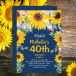 Invitación Sunflowers Marina Rosa Azul 40 cumpleaños<br><div class="desc">girasoles amarillos de colores brillantes y rosas rosadas en la invitación a la fiesta de 40 años azul marino para las mujeres. El texto es personalizable para cualquier edad, primavera o verano que pueda estar planeando. Agradable para un fiesta de cumpleaños o un picnic. Contáctame si puedo ayudarle con la...</div>