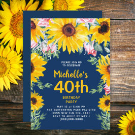 Invitación Sunflowers Marina Rosa Azul 40 cumpleaños