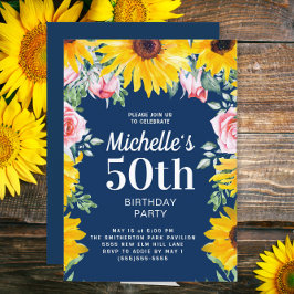 Invitación Sunflowers Marina Rosa Azul 50 cumpleaños