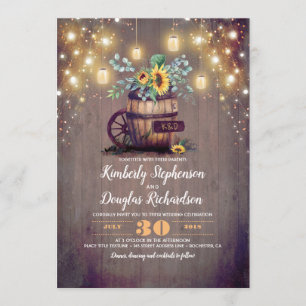 Invitación Sunflowers Mason Jar Lights Fall Wedding