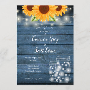 Invitación Sunflowers Mason Jar String enciende a un Boda rus