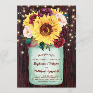 Invitación Sunflowers Mason Jar String Lights Floral Boda