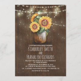 Invitación Sunflowers Mason Jar String Luces Fall Wedding