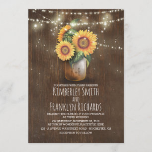 Invitación Sunflowers Mason Jar String Luces Fall Wedding