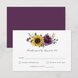 Invitación Sunflowers Morple Violet Greenery Wedding RSVP