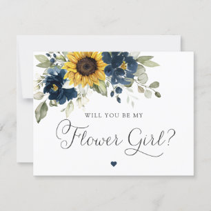 Invitación Sunflowers Navy Blue Greenery Flower Girl Boda