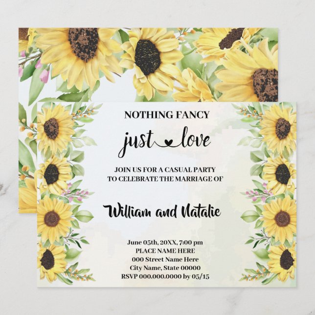 Invitación Sunflowers Nothing Fancy just Love Elopement (Anverso / Reverso)