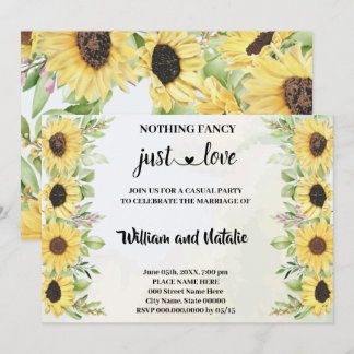 Invitación Sunflowers Nothing Fancy just Love Elopement