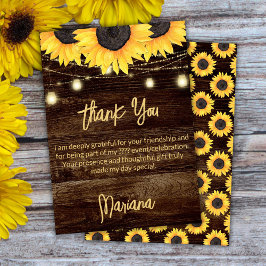 Invitación Sunflowers on Brown Wood Fiesta Gracias Card